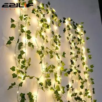 12/10/2 м искусственная зеленая лиана плюща со светодиодными лампами для домашнего декора спальни, свадебная светящаяся искусственная гирлянда из растений для домашнего декора 2M Battery
