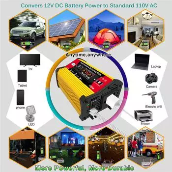 12-110V Car Power Inverter Multimedia Player Dual USB AC Socket Auto Power Converter Multi Purposes MP3 Radio for Camping Travel жёлтый