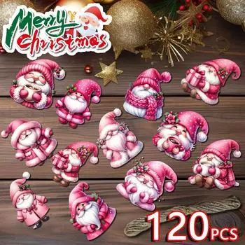 12-120 шт. рождественских деревянных украшений розового и синего цветов, подвески в виде Санта-Клауса для украшения рождественской елки, новогодних подарков, упаковки 12PCS-1SET