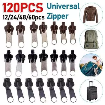 12-120 шт. Универсальные ползунки для застежек-молний, набор для ремонта молний, сменный комплект для палаток, брюк, одежды, швейных принадлежностей, застежек-молний для одежды 12pcs