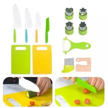 12/13/17 шт. Пластиковые ножи для малышей, фруктов, овощей, волнистые ножи, детский набор ножей, кухонные инструменты Монтессори, разделочная доска