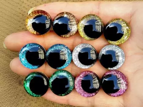 12-14-16-18-20-25-30-35 мм Сверкающие 3D безопасные глазки - Изготовление кукол Вязание крючком и амигуруми (2 пары /1 пара) 12MM синий/зелёный