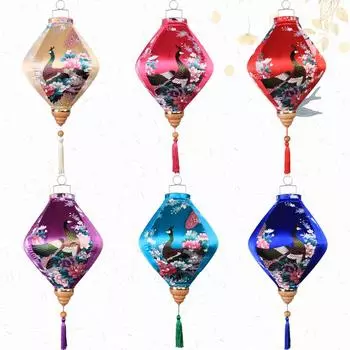 12/14 дюймов китайский традиционный стиль шелковый фонарь ретро павлин узор подвесной фонарь Вьетнам Япония весенний фестиваль вечеринка декор 12INCH