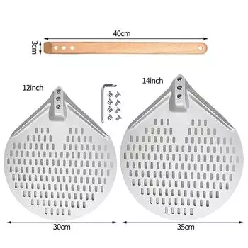 12/14-дюймовая круглая лопатка для переворачивания пиццы из анодированного алюминия с перфорацией и деревянной ручкой, самодельная лопатка для пиццы в духовке