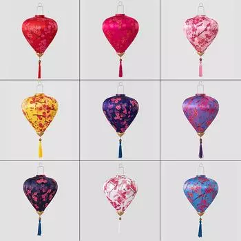 12/14 Inch Chinese Style Traditional Lantern Satin Silk Palace Lantern Vietnam Mid Autumn Festival New Year Party Decor Lanterns 12 inch