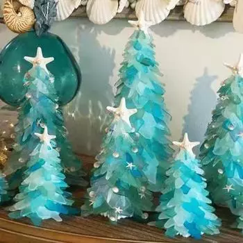 12/15/20 см Стеклянное рождественское украшение на елку Синее зеленое морское стекло Ракушка Морская звезда на морскую тематику Рождество 20cm небесно-голубой