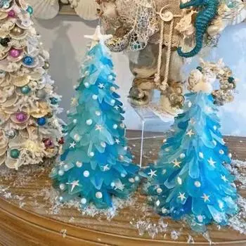 12/15/20 см украшение на рождественскую елку из морского стекла, сине-зеленая морская звезда, ракушка, морская тематическая фигурка на рождественскую елку, праздничная смоляная елка, настольное украшение 20cm небесно-голубой