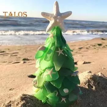 12/15/20 см украшение на рождественскую елку из морского стекла, сине-зеленая морская звезда, ракушка, морская тематическая фигурка на рождественскую елку, праздничная смоляная елка, настольное украшение 20cm небесно-голубой