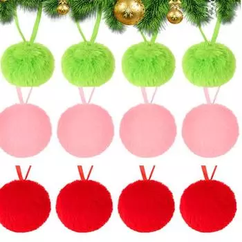 12/16 шт. пушистые рождественские шары, плюшевые искусственные меховые эльфийские шары, помпоны для рождественской елки, украшения для вечеринок 12pcs зелёный