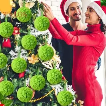 12/16 шт. Рождественские подвесные украшения 6 см зеленые пушистые шарики бант декор легкий многоразовый елочный кулон праздничный декор подарки 12pcs зелёный