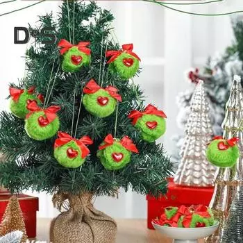 12/16 шт. Рождественские подвесные украшения 6 см зеленые пушистые шарики бант декор легкий многоразовый елочный кулон праздничный декор подарки 12pcs зелёный