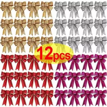 12/1 шт. блестящий рождественский бант на рождественскую елку лента бант подвесные украшения для новогоднего праздника домашний декор вечеринка подарки 1pc