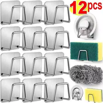 12/1 шт. кухонная раковина из нержавеющей стали, держатель для губок, бытовой самоклеящийся слив, сушилка, полка для хранения, настенные крючки, органайзер