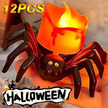 12/1PCS LED Spider Candle Light Lamp Flickering Flameless Battery Lights Flashing Electric Candles Hallowe Props Halloween Decor