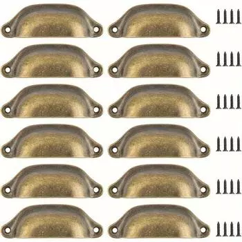 12/20/30 шт. антикварные бронзовые ручки для ящиков антикварные бронзовые ручки для шкафов винтажные ручки в форме ракушки для шкафов (Двойное отверстие с винтами) 12pcs