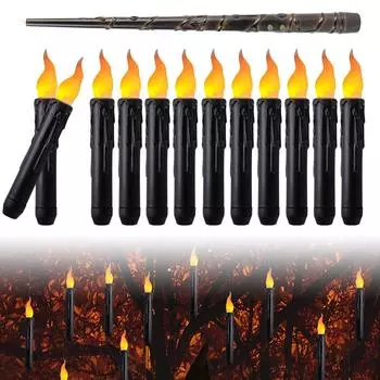 12/20 шт. черные беспламенные конические свечи на батарейках черные короткие беспламенные конические свечи мерцающие для вечеринки Хэллоуин декор 12PCS