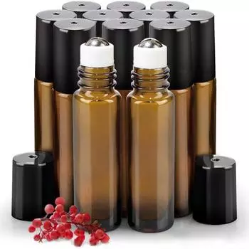 12/24/30/40/60 шт. 5 мл/10 мл флаконы с шариками в рулонах, стальной шарик, эфирное масло, мини-парфюмерия, портативные стеклянные разделенные дорожные флаконы 12pcs-Brown*5ml