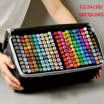 12/24/30/80 цветная кисть для маркировки эскизов на спиртовой основе Маркировка с двойной головкой ручка для рисования комиксов товары для рукоделия 12 Colors чёрный