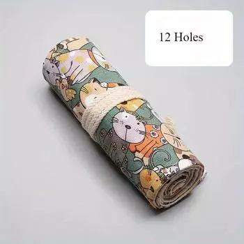 12/24/36/48/72 отверстия Холщовая сумка для ручек-роллеров Школьные принадлежности для студентов Сумка для хранения кистей для макияжа Милые кошки Чехол для ручек-роллеров Канцелярские принадлежности 12 Holes