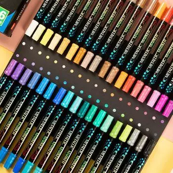 12/24/36 Цветов Металлические Пигменты на Водной основе Художественные Принадлежности Маркер Двусторонняя Металлическая Канцелярская Ручка Насыщенные Цвета Расписанные Вручную Цветные Граффити