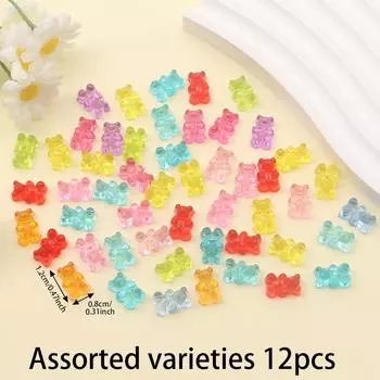 12/24/36 шт. прозрачных акриловых бусин в виде медведей, браслетов, ожерелий и поделок своими руками, разноцветные бусины в виде медведей 12pcs