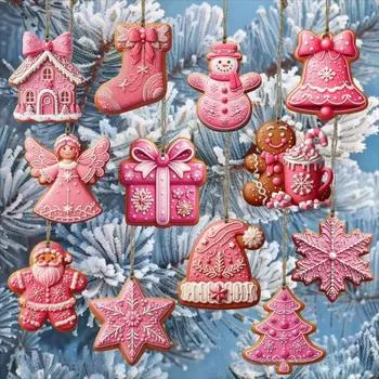 12/24/36 шт. Рождественские деревянные подвесные украшения для рождественской елки, подвеска в виде Санта-Клауса, снеговика, колокольчика, имбирного чулок