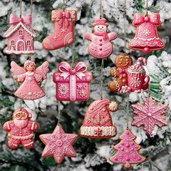 12/24/36 шт. Рождественские деревянные подвесные украшения для рождественской елки, подвесные чулки для Санта-Клауса и снеговика, имбирные пряники A