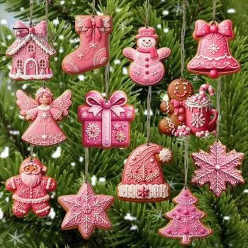 12/24/36 шт. Рождественские деревянные подвесные украшения для рождественской елки, подвеска в виде Санта-Клауса, снеговика, колокольчика, имбирного чулок A