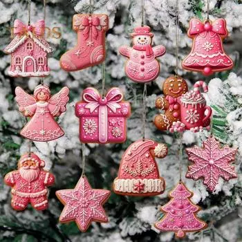 12/24/36 шт. Рождественские деревянные подвесные украшения для рождественской елки, подвеска в виде Санта-Клауса, снеговика, колокольчика, имбирного чулок A