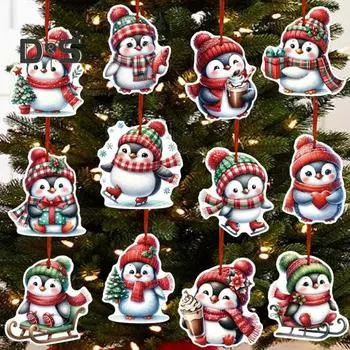 12/24/36 шт. Рождественские украшения деревянные мультяшные пингвины украшения для рождественской елки подвесные бирки для праздничного домашнего декора 12pcs