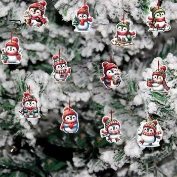 12/24/36 шт. Рождественские украшения деревянные мультяшные пингвины украшения для рождественской елки подвесные бирки для праздничного домашнего декора 12pcs