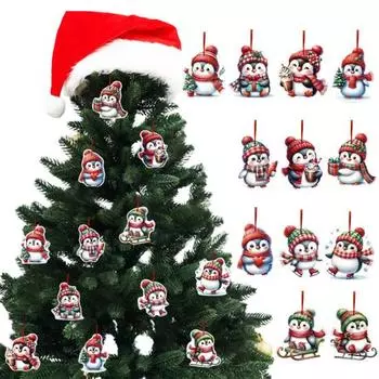 12/24/36 шт. Рождественские украшения деревянные мультяшные пингвины украшения для рождественской елки подвесные бирки для праздничного домашнего декора 12pcs