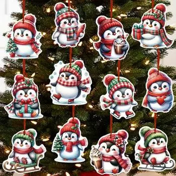12/24/36 шт. Рождественские украшения деревянные мультяшные пингвины украшения для рождественской елки подвесные бирки для праздничного домашнего декора 12pcs
