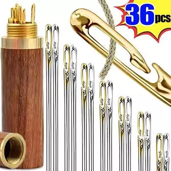 12/24/36 шт. потайных игл из нержавеющей стали, самозатачивающиеся иглы, набор для самостоятельной вышивки, ручная строчка для пожилых людей, нитевдеватель, швейные инструменты 12pcs(1set)