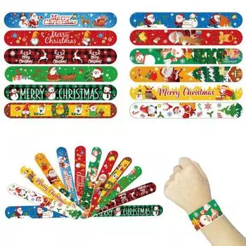 12/24/48 шт., рождественские браслеты с рисунком Санта-Клауса и оленей, круглые браслеты с хлопком для детей и взрослых 12pcs