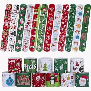 12/24/48 шт., рождественские браслеты с рисунком Санта-Клауса и оленей, круглые браслеты с хлопком для детей и взрослых 12pcs
