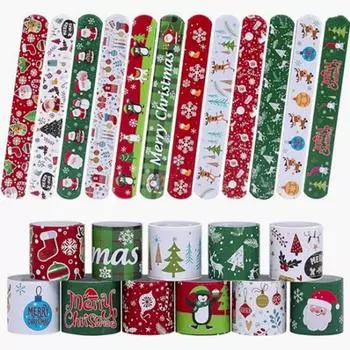 12/24/48 шт., рождественские браслеты с рисунком Санта-Клауса и оленей, круглые браслеты с хлопком для детей и взрослых 12pcs
