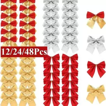 12/24/48 шт. рождественские украшения банты красные золотые рождественские елочные банты подвесные украшения для домашнего декора подарки на новогоднюю вечеринку в стиле Навидад 12PCS(1pack)