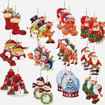 12/24 шт., Деревянный рождественский Санта-Клаус, хрустальный шар, снеговик, подвесное украшение, подвеска для уличного фестиваля, вечеринка, подарок (с веревкой) 24pcs