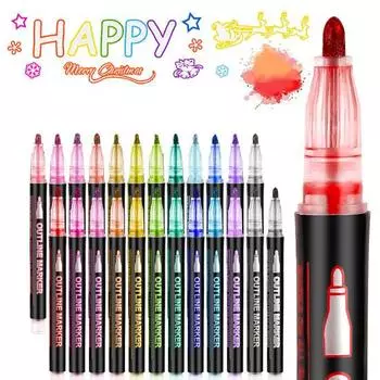 12/24 шт., двухлинейные контурные ручки, сделай сам, яркие цветные блестящие контурные маркеры для поделок, открыток, украшений 24PCS