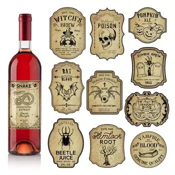 12/24 шт., наклейки на бутылки вина в стиле ретро для вечеринки в честь Хэллоуина, готические наклейки на ведьмовское волшебное зелье, винтажные наклейки, сделай сам, граффити-наклейка 12pcs