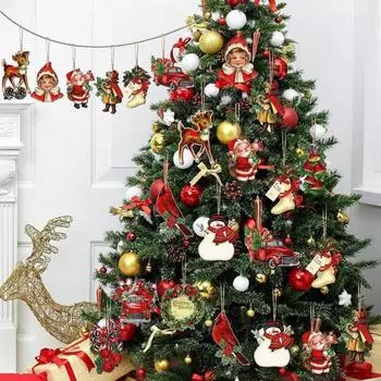 12/24 шт. Рождественские украшения деревянные елочные подвесные украшения праздничный чулок машина Санта олень 24PCS