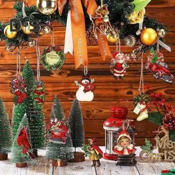 12/24 шт. Рождественские украшения, деревянные елочные подвесные украшения, праздничный чулок, автомобиль, Санта-олень, подвеска для домашних вечеринок 24PCS