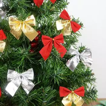 12/24 шт. Рождественский бант из красного золота, мини-подвеска в виде банта на рождественскую елку, украшения для украшения дома, новогодняя вечеринка в стиле Навидад, подарки своими руками 12pcs(1pack) золотой