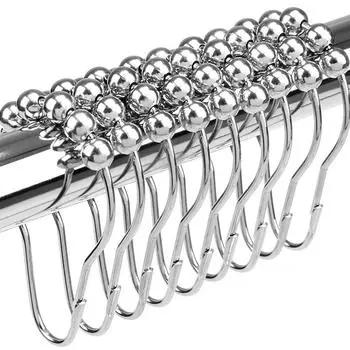 12/24 шт., занавеска для ванной, роликовые занавески для душа, кольца, крючки, 5 роликовых скользящих вешалок для занавесок для душа, аксессуары для штор для ванной комнаты 12PCS