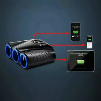 12-24 В 3-полосный автомобильный разветвитель прикуривателя USB зарядное устройство Замена адаптера питания для транспортных средств и чёрный