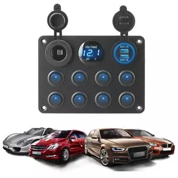 12-24 В, 8-клавишный тумблер, панель для автомобиля, лодки, грузовика, квадроцикла, каравана, прикуривателя, автоматический выключатель, двойной USB-вольтметр красный