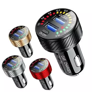 12 24 В автомобильное зарядное устройство с двумя USB-портами QC 3.0, водонепроницаемое, 18 Вт, быстрая зарядка, светодиодный вольтметр, выключатель питания, адаптер для автомобильного зарядного устройства серебряный