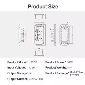 12/24 В автомобильное зарядное устройство PD Type-C 2.1A 1A двойной USB-разъем для мотоцикла, автомобиля, грузовика, квадроцикла, лодки, автофургона, автобуса, адаптера питания
