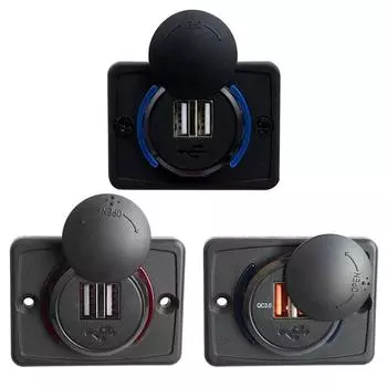 12-24 В автомобильное зарядное устройство с двумя USB-портами, водонепроницаемое, 5 В/3,1 А и QC3.0, адаптер для зарядки телефона с двумя USB-портами, панель с двумя USB-адаптерами для автомобиля, лодки, автобуса, автофургона QC3.0